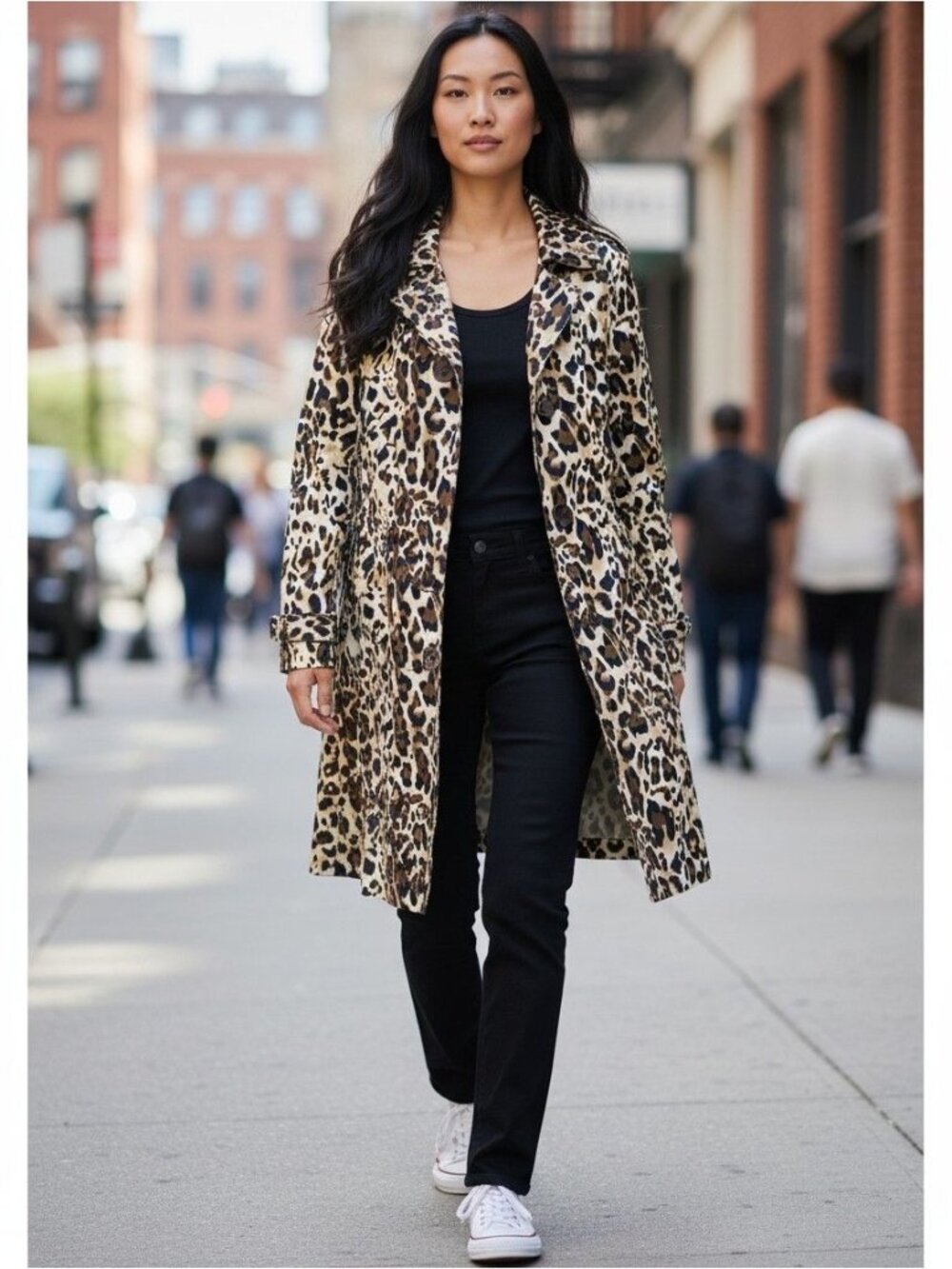 Appraisal Leopard Print Button-Up Trench Coat M Polyester Blend Womens Animal